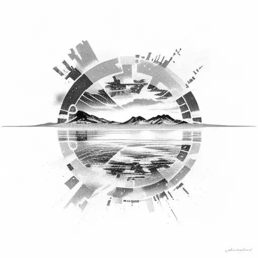 Cleveland Sky Line With Brows Colors Reflecting On Water