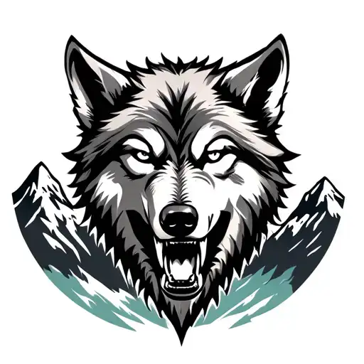 Growling Wolf And Mountains