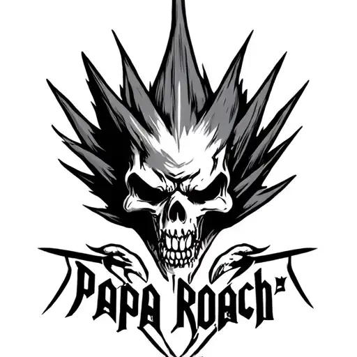Create A Black And White Tattoo Of The Papa Roach Logo With Shading And Fine Lines
