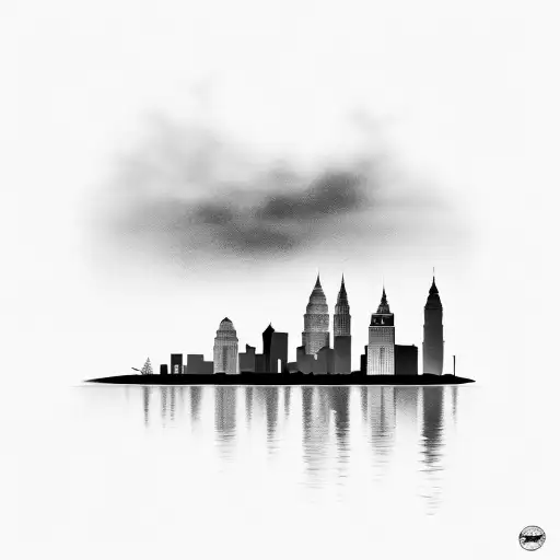 Cleveland Skyline Reflecting On Water