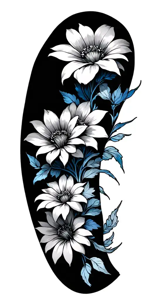 Flower Sleeve Black And Grey With Some Blue Line Work Here And There
