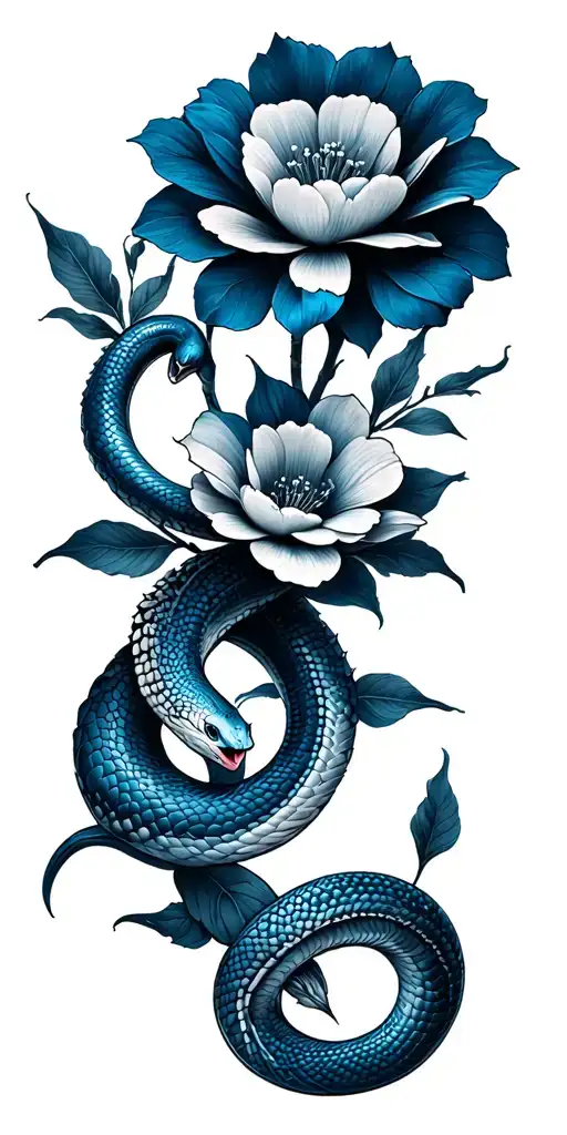 Flower Sleeve With A Small Porcelain Blue Snake Intertwined