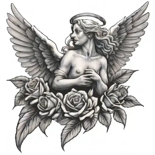 Angel With Pigeons And Roses