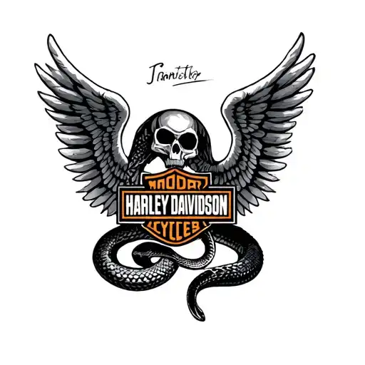 Harley Davidson Logo With Snake Wrapped Around It And Angel Wings