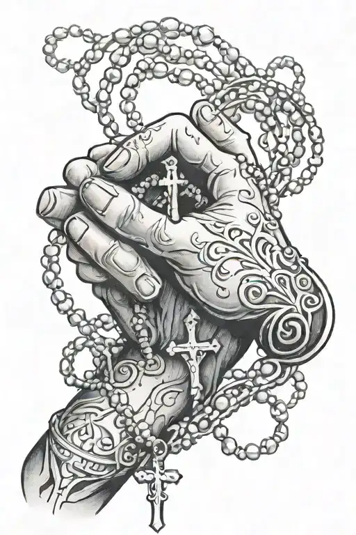 Prayer Hands With Rosary Wrapped Loosely