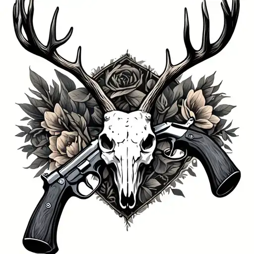 Cross Guns With Deer Skull