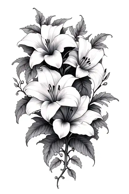 Six Lilly Flowers And Vines Growing