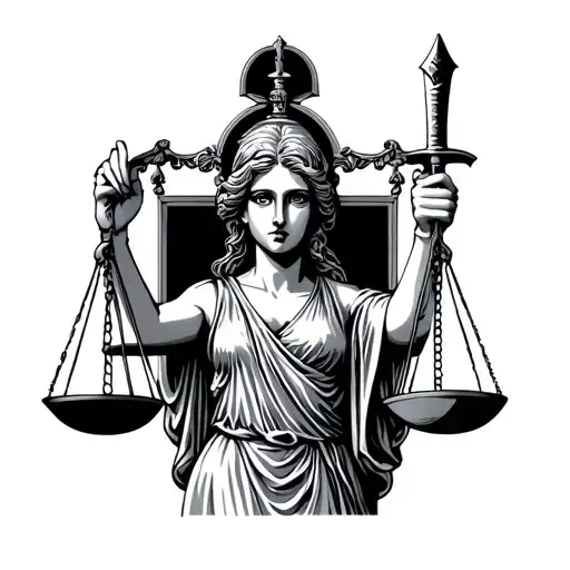 Lady Justice Holding Scales With One Hand And Holding A Dagger Over Her Eyes With The Other