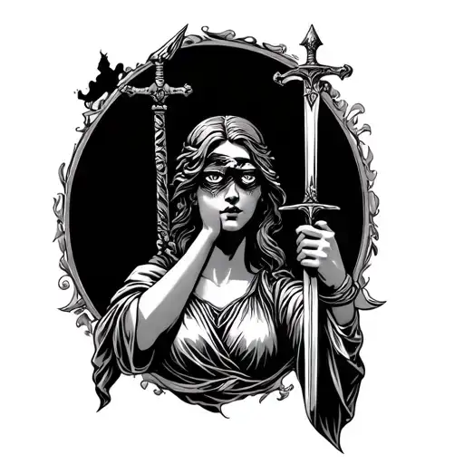 Lady Justice Holding A Dagger Over Her Eyes