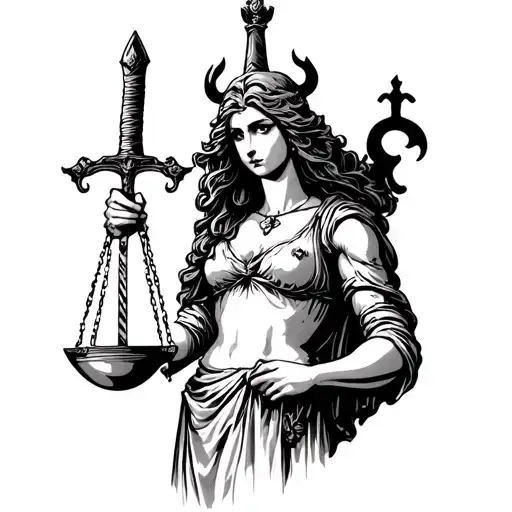 Lady Justice Holding A Dagger Parallel In Front Of Her