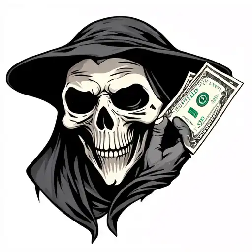 Only Grim Reaper Head Holding Money To Ear