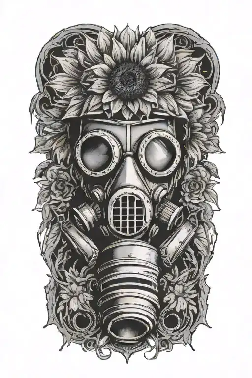 Gas Mask Man Holding A Sunflower