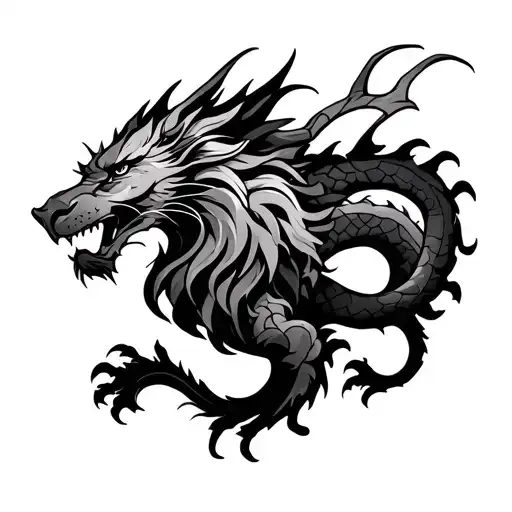 Half Lion Half Dragon Outline