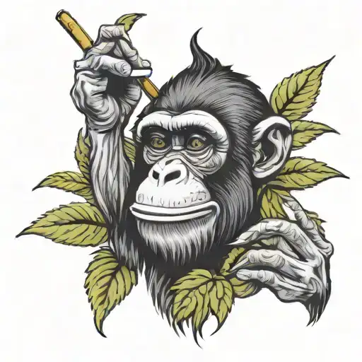 A Monkey Smoking A Joint While Swinging From A Cannabis Plant