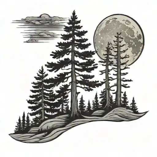 Pine Tree Under Moon