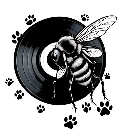 Bee On Vinyl Record With 6 Paw Prints