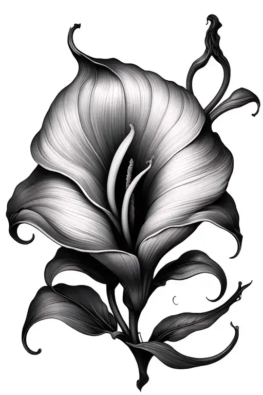 Abstract Fine Like Calla Lilly Spine Tattoo Black And White