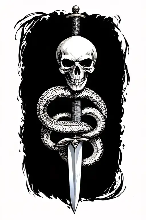 Skull And Dagger With Snake Intertwined