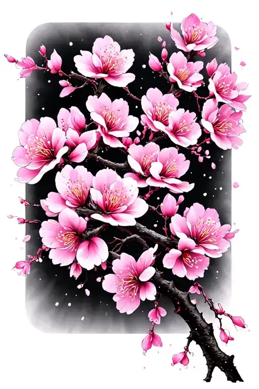 Dark Background With Beautiful Pink Japanese Cherry Blossoms