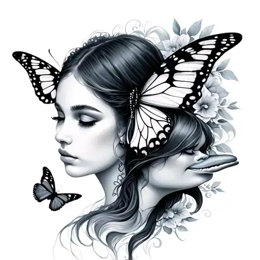 Sister With Butterfly And Dolphins