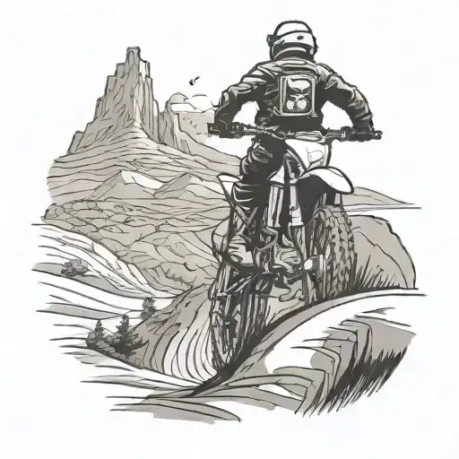 Design A Rugged Landscape Scene With A Dirtbike Rider Following The Path Of The Bible