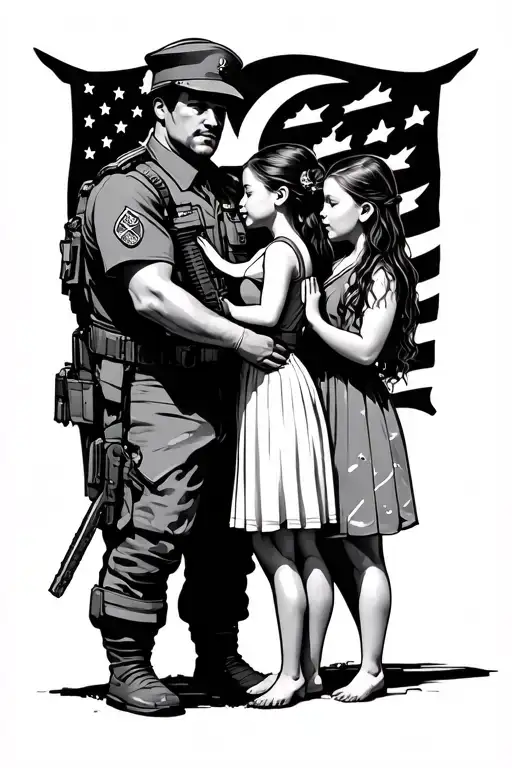 Father Protecting Two Daughters And Incorporate The Marine Corps