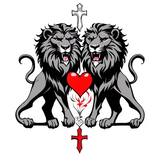 Lion And Crosses Intertwined Hearts
