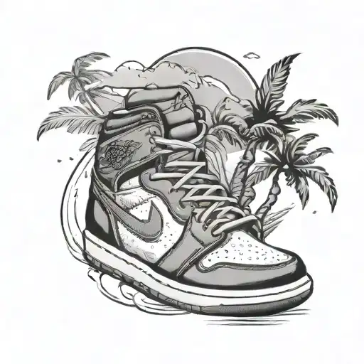 A Pair Of Jordan Sneakers With A Hidden Design Of A Relaxing Beach Scene Inside The Shoe