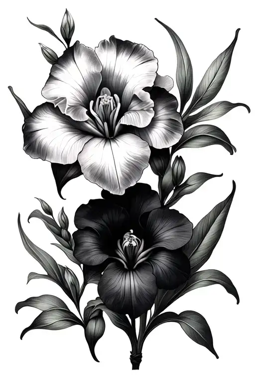 A Sampaguita Flower And A Black Iris Flower Intertwining At The Stems