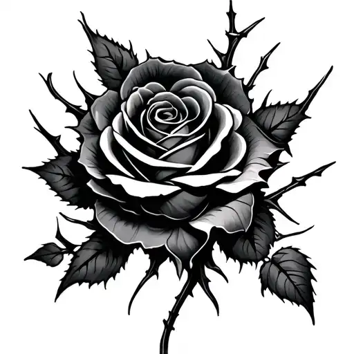 Black Rose Tattoo On The Middle Of The Hand And Thorns Around The Wrist