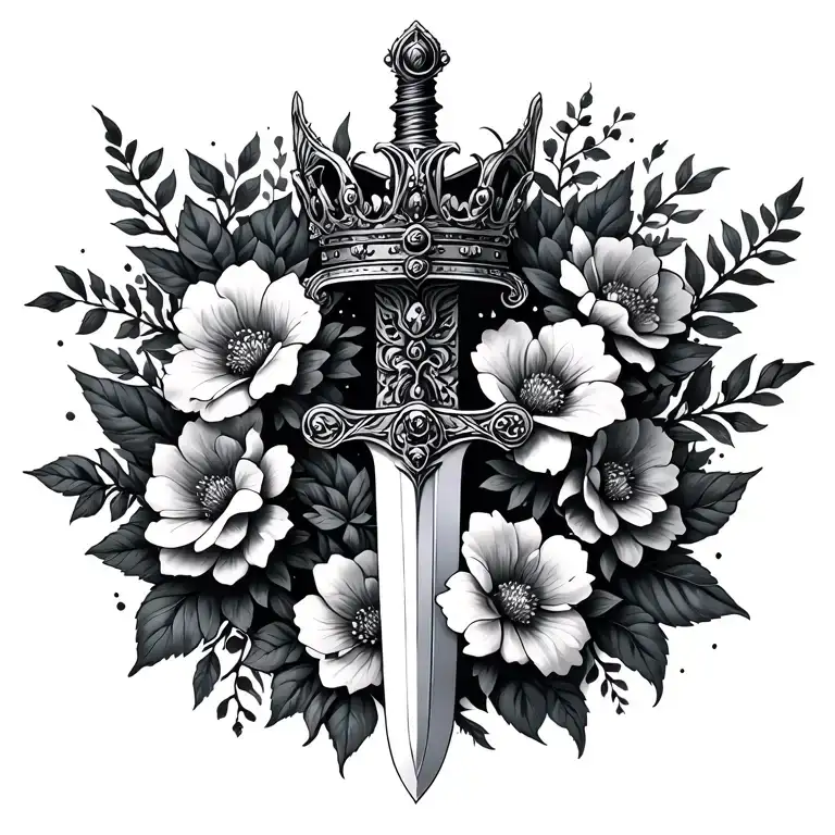 Sword With Flowers And Crown