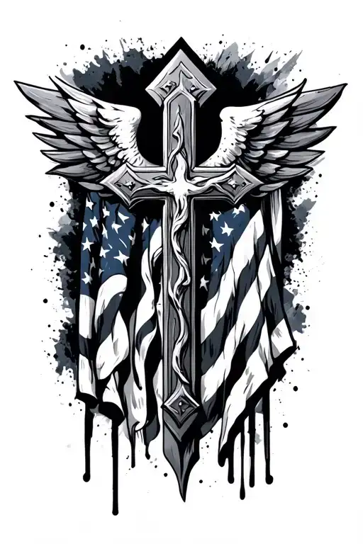 Cross And American Flag