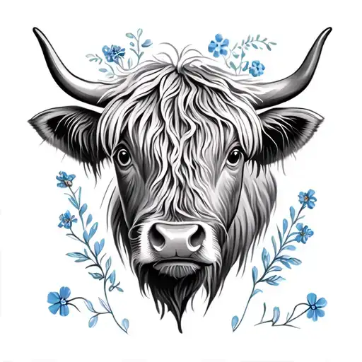 Baby Highland Cow With January February May July Birth Flowers And A Forget Me Not