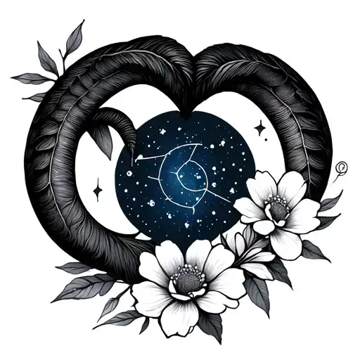 Aries Constellation Fine Line Tattoo With Flowers