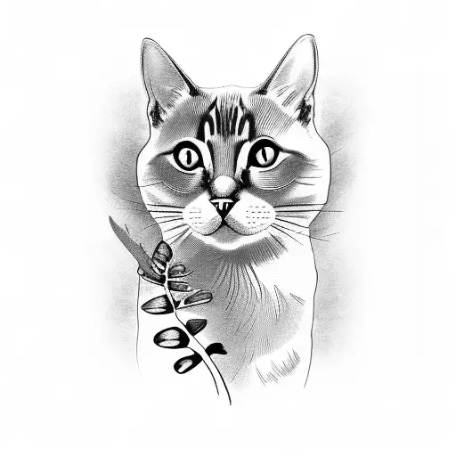 Cat And Monstera Plant