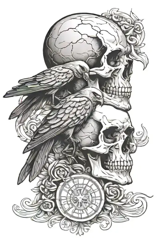 Skull And Raven Perched