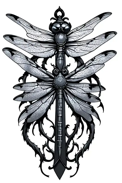 3D Dragonfly And A Christian Cross Intertwined Representing