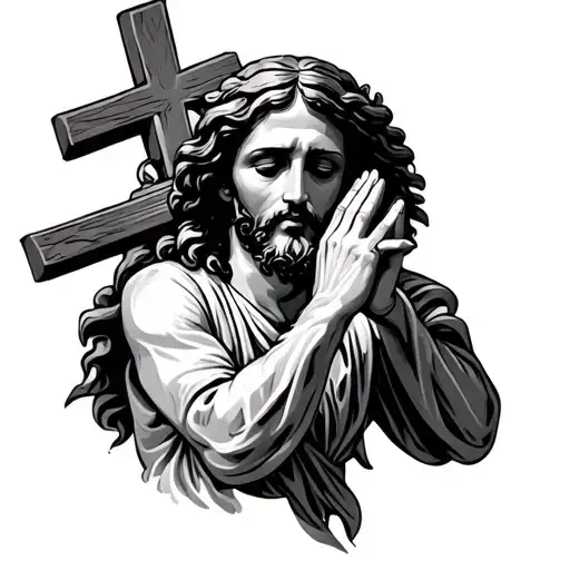 Jesus Praying With A Cross