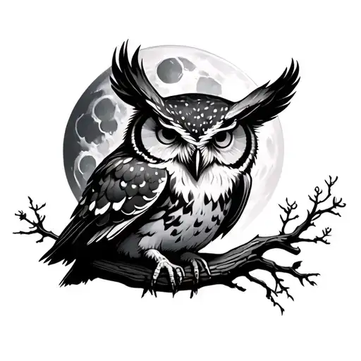 Owl In Font Of The Moon Shining