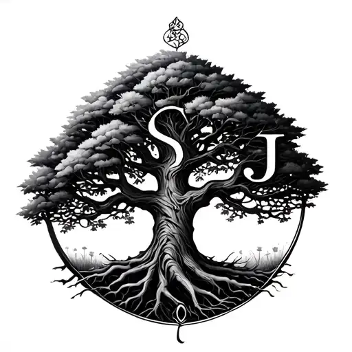 Tree Of Life With S And J Hidden In Branches Stretching Towards