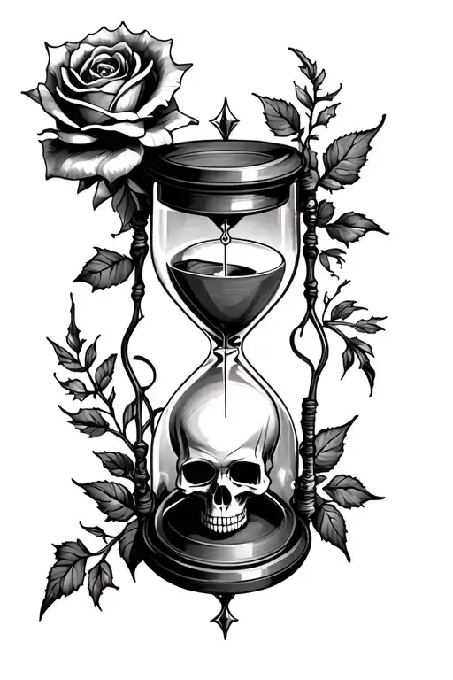 Arm Sleeve With Thorny Rose On One Side And An Hourglass With A Skull On The Other Side