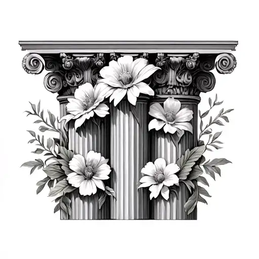 3 Corinthian Columns With Birth Month Flowers
