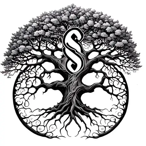 Traditional Tree Of Life With Letters S And J As Part Of The Branches Stretching Towards