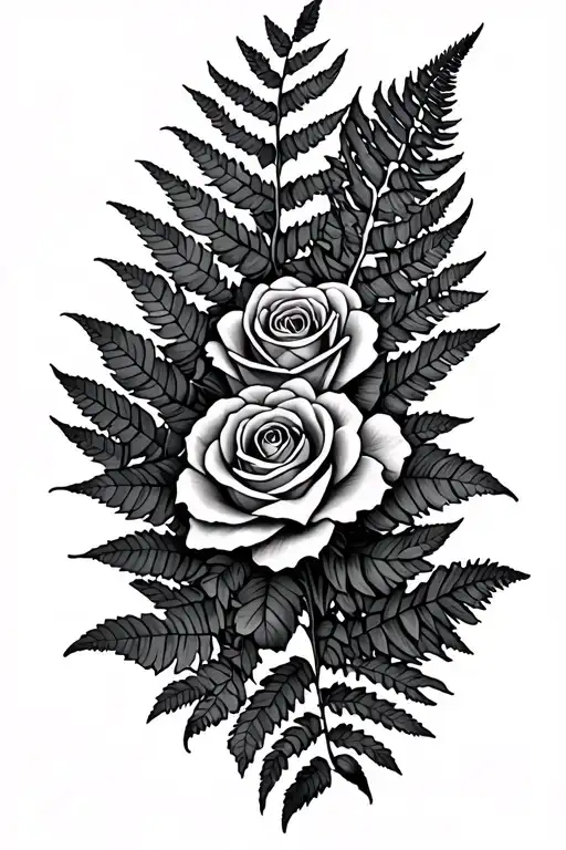 Full Sleeve Tattoo Featuring Fern And Rose Intertwined