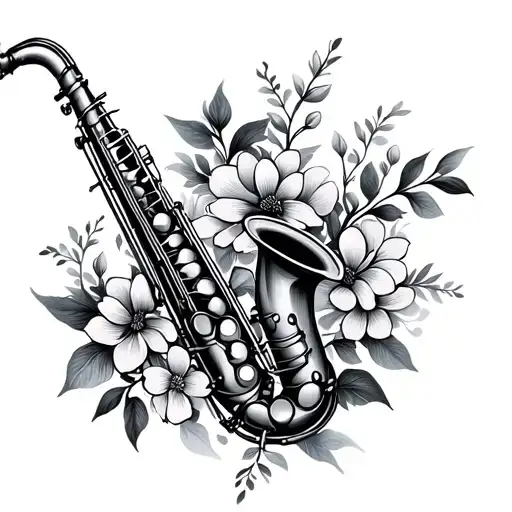 Fine Line Saxophone Floral Design