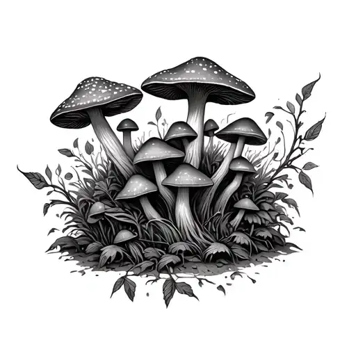 Mushrooms Forest Vines Growing Around