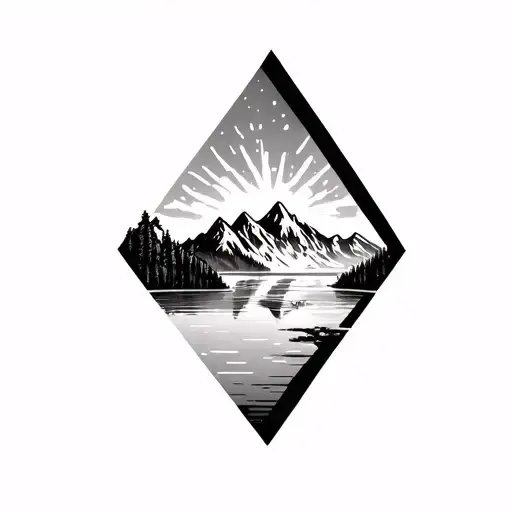 Mountains With Moraine Lake In A Diamond Shape