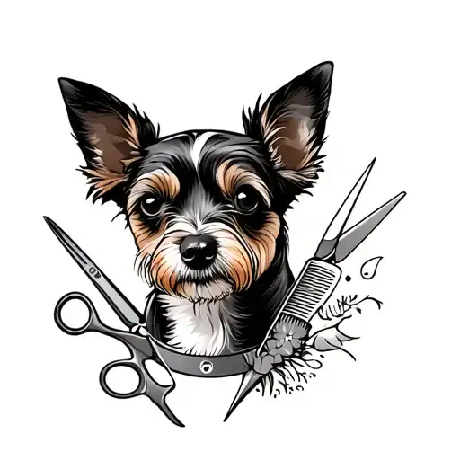 Dog Grooming Tattoo With Dog And Scissors