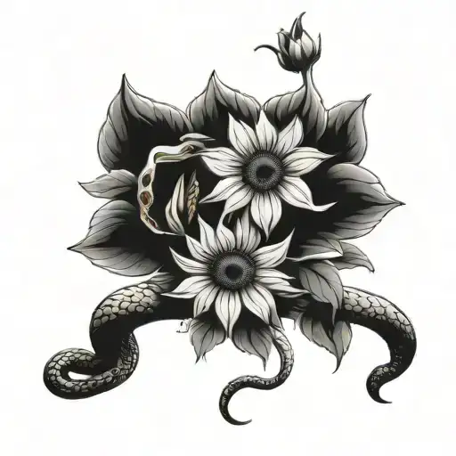Sunflowers And A Snake Wrapped