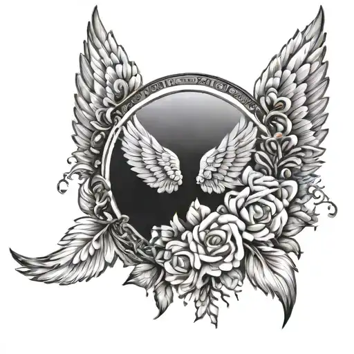 Angel Wings And Halo With Flowers Surrounding The Background